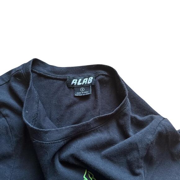 A.Lab Crop Tee - Black Neon Green Rose Graphic Stretch Fit Small - Picture 4 of 4